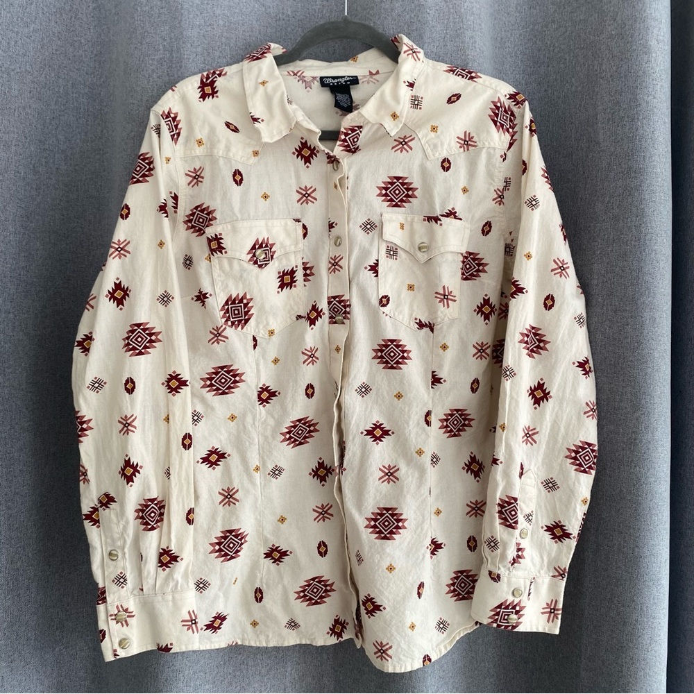 Wrangler Women's Southwestern Print Long Sleeve Pearl Snap‎ Shirt XL